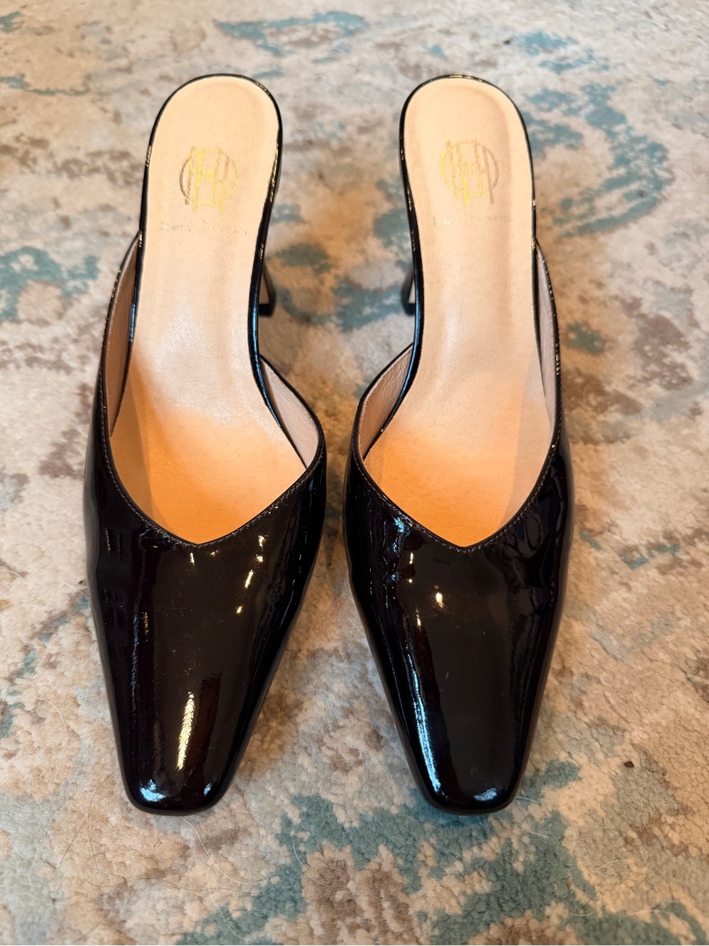 House of Harlow 1960 Black Patent Square Toe Mules 7.5